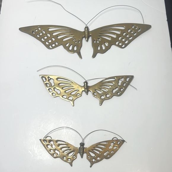 Vintage Solid Brass Butterfly Decoration Wall Hanging Set of 3 MCM - Picture 10 of 12